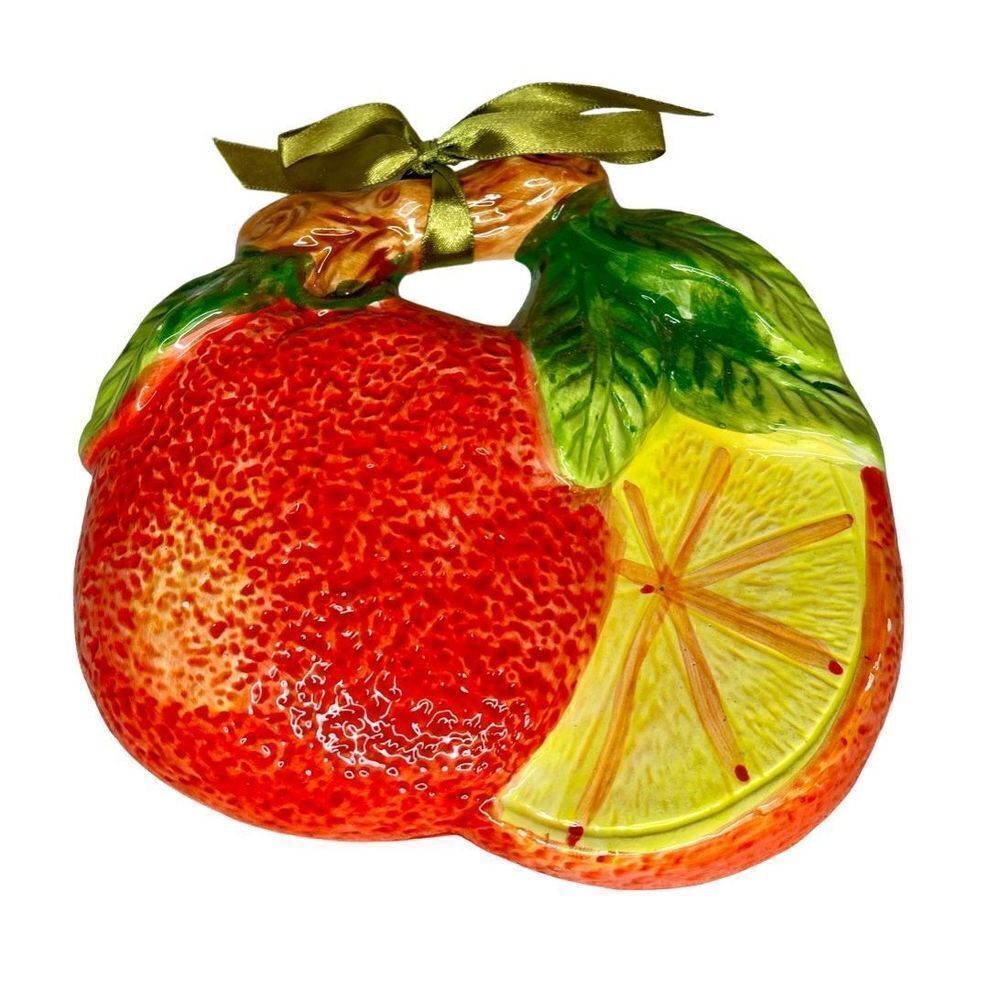 VINTAGE CERAMIC ORANGE FRUIT WALL HANGING WITH RIBBON TIE